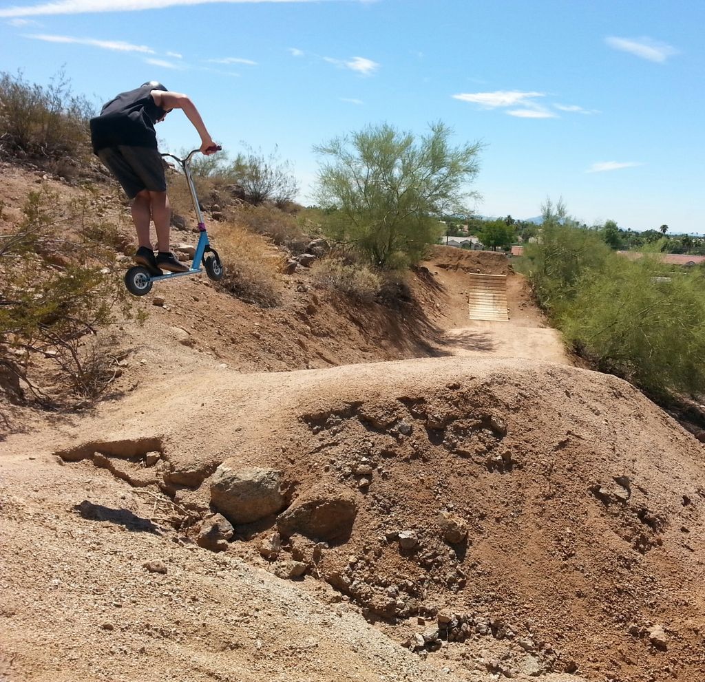 Desert trails bike park Mesa AZ Crazy kids riding scooters